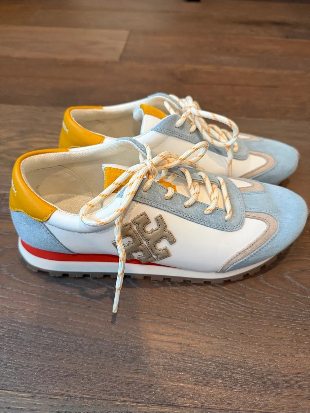 Tory Burch Annie Sneakers White, Light Blue & Yellow Colorblock Size 8 - Picture 1 of 4